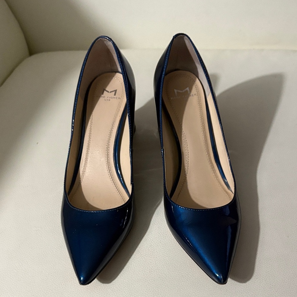 Marc Fisher Navy Blue Patent Block Heels